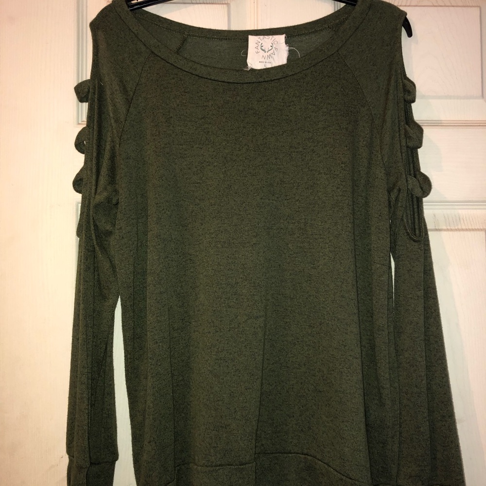 Army Green Ladder Sleeve Sweater
